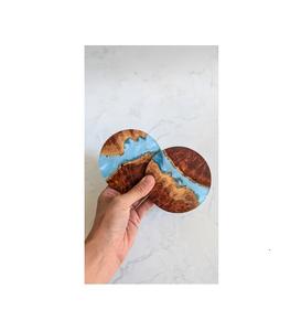 Wedding Gifts Wood and Resin Stone <b>Coaster</b> <b>for</b> <b>Drinks</b> Cup Holders <b>Coaster</b> Round Shape Blue Color - Product Image 1