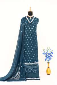 Traje Salwar Kameez paquistaní de alta calidad con Heavy Fox Georgette con trabajo de secuencia de bordado pesado con menos - Product Image 3