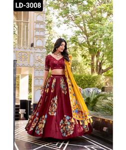 Indian Ethnic Wear Tussar Silk Material Printed And Foil Work With Lace Touch Up Heavy Treaditional Wear Lehenga Choli for Women - Product Image 1