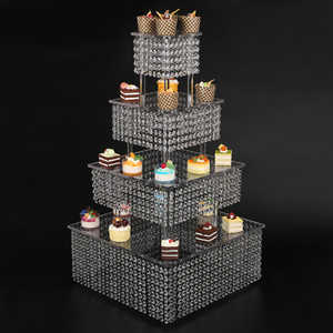 Magnifique support de présentation de gâteau de mariage, centre de table, solide, léger, avec des perles de cristal brillantes, cupcakes, desserts, argent, or - Product Image 4