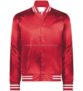 Chaqueta universitaria de béisbol al aire libre de alta calidad con cuello levantado tela de lona satinada logotipo personalizado bordado ropa de hombre suave - Product Image 1