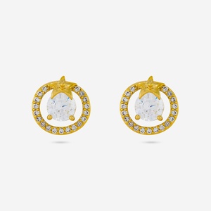 Boucles d'oreilles créoles tendance vintage religieuses 192700 avec étoile, perle et diamant en acier inoxydable et alliage de zinc pour fêtes et cadeaux - Product Image 3