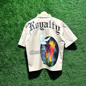 DTG เสื้อพิมพ์ลายมีซิปพร้อมลายปัก | เสื้อครึ่งแขนผ้า katora | เสื้อผ้าแนวสตรีทศิลปะด้านหลังลายกราฟิก - Product Image 3