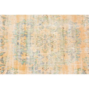 พรมขนสัตว์ตุรกีวินเทจ9.8ft 3.7 x ลวดลายปะต่อสีเหลืองสีเขียวสานแบนด้วยยางรองสำหรับห้องนั่งเล่นตกแต่งห้องโถง - Product Image 5