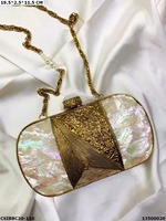 Sac à main de soirée bohème portable de haute qualité pour femmes, avec métal et coquille de nacre, design luxueux fait main