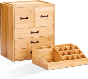 Organizador de maquillaje de bambú con cajones, organizador de cosméticos grande para encimera, caja de maquillaje de madera, bandeja de madera para maquillaje - Product Image 4