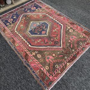 Tapis turc 4,6x6 pieds, tapis d'appoint vintage, tapis géométrique en laine rose et bleu - Product Image 3