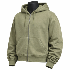 Sudadera con capucha vintage para hombre, con cremallera completa, de forro polar grueso, estilo oversize, de color liso. - Product Image 3