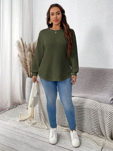 เสื้อสเวตเตอร์แบบสวมหัวของผู้หญิงเสื้อกันหนาวถักวาฟเฟิลวาฟเฟิลสีพื้นสไตล์มุกกำหนดเอง - Product Image 3