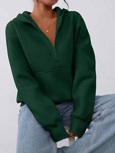 เสื้อสเวตเตอร์โอเวอร์ไซส์แบบสวมศีรษะมีกระเป๋าแฟชั่นอินเทรนด์แบบมีซิปครึ่งตัวเสื้อผ้าฤดูหนาวลำลอง - Product Image 4