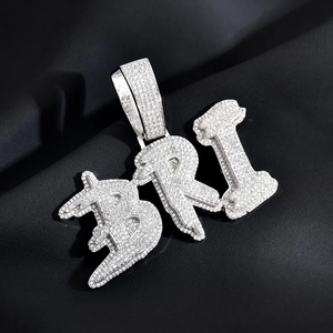 Colgante con Letra y Diamantes Moissanite en Plata de Ley 925, Estilo Hip Hop, para Hombre y Mujer - Product Image 1