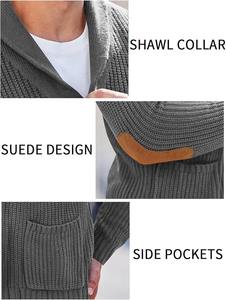 เสื้อสเวตเตอร์คาร์ดิแกนคอวีอบอุ่นสำหรับผู้ชาย, เสื้อสเวตเตอร์คาร์ดิแกนคอวีมีกระเป๋าดีไซน์เย็บปะติดเข็มขัดถักหลากสีสำหรับฤดูหนาว - Product Image 6