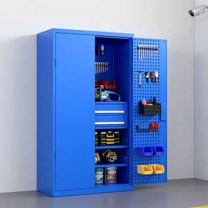 ตู้เก็บเครื่องมือเหล็ก ตู้เก็บของแบบสองประตูพร้อมลิ้นชัก ระบบล็อคสามจุดเพื่อความปลอดภัย สำหรับโรงงานหรือโรงรถ - Product Image 2