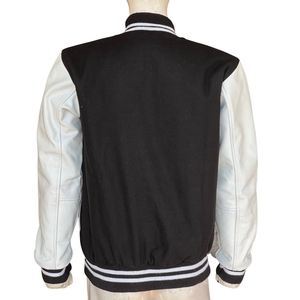 Black White Men's Fashionable Windproof Wool Blend Varsity Jacket <b>Covered</b> <b>Button</b> Closure Streetwear Outerwear 4XL - Product Image 2