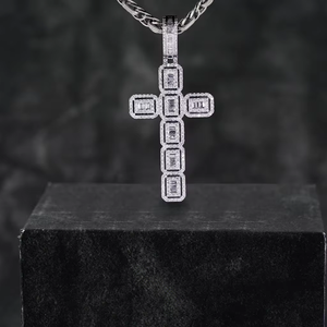 925 personalizado plata Hip Hop colgante Iced Street moda diseño diamante Moissanite personalizado Cruz Baguette aleación fina cristiana - Product Image 1