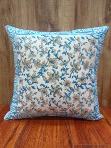 Funda de Cojín 100% Algodón, Estampado a Mano con Bloques, Azul Marbella, Moderna y Ecológica para Uso en el Hogar y Hoteles - Product Image 3