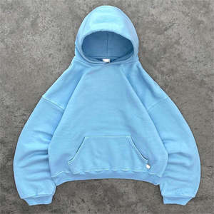 Sudadera con capucha antiarrugas de alto peso para hombre estilo Vintage suelto 100% algodón XS tamaño patrón sólido - Product Image 5