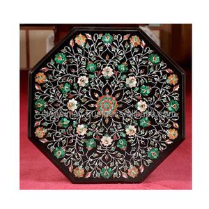 รูปทรงแปดเหลี่ยมคุณภาพดีที่สุดแฮนด์เมดขัด Pietra Dura สีดำหินอ่อนฝังบนโต๊ะใช้สำหรับห้องรับประทานอาหาร - Product Image 1