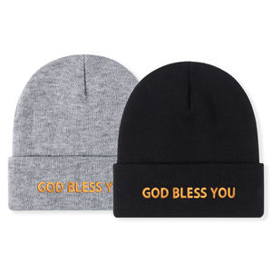 1pc'Bless You' Embroidered Beanie Soft Stretchy Lightweight <b>Winter</b> <b>Hat</b> <b>for</b> Men & <b>Women</b>, Outdoor Hip Hop Fashion - Product Image 1