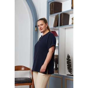Blusa Azul Marino Talla Grande con Cuello Adornado con Piedras - Product Image 3