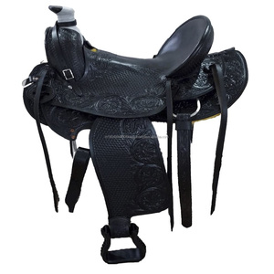 Sillín de caballo Western Roping Ranch, cuero auténtico, antiguo, tallado a mano, sillín de vaquero hecho para equitación y ganadería - Product Image 1