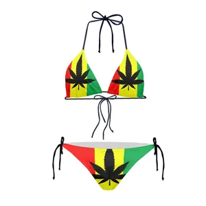 Venta al por mayor Reggae colores hoja Bikinis Sexy mujeres de alta calidad traje de baño ropa de playa sublimación hojas personalizado Bikini conjunto traje de baño