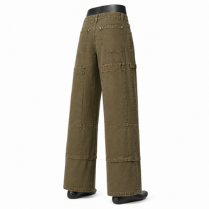 Pantalon cargo vintage délavé pour homme, en coton épais, style workwear, multi-poches, streetwear, coupe ample - Product Image 3