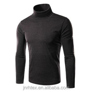 Nouveaux T-shirts basiques à col roulé en coton à manches longues coupe ajustée pour hommes T-shirt en gros pour hommes - Product Image 2