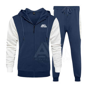 Conjunto de Sudadera con Capucha y Pantalones Deportivos para Hombre, Diseño Color Block, Cierre de Cremallera, Felpa, Ropa Deportiva Informal, Logotipo Personalizado, OEM, Venta al Por Mayor - Product Image 2