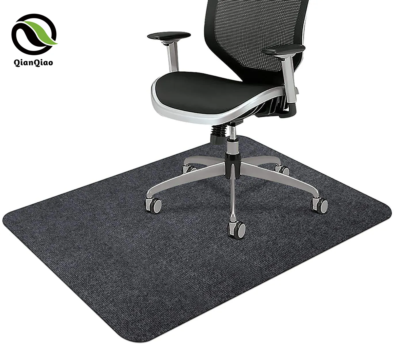 QIANQIAO High Quality Non slip Gery Felt Polyester Fiber Stripe Office Desk Chair Mats For Hardwood Floor
