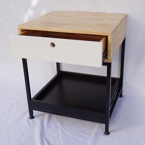 Minimalist Rubberwood <b>Bedside</b> <b>Table</b> Iron Frame 50x45x57cm Modern TDG68034 Bedroom Furniture Storage Assembled Nightstands - Product Image 5