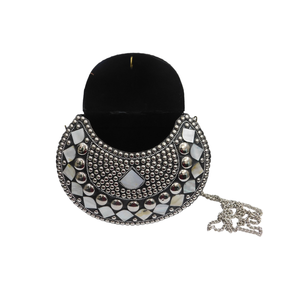 Simple & Versatile <b>Velvet</b> Cloth <b>Bag</b> With Gray & Gold Color Struck Pearl Stone for Woman <b>Velvet</b> <b>Bag</b> With Pearl & Stone Ambroidry - Product Image 5