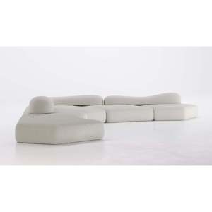 Huge Discount 5-Piece Tufted Sectional <b>Sofa</b> Set White Leather Fabric with Sherpa & <b>Sponge</b> Filling <b>for</b> Home Living Room Furniture - Product Image 3