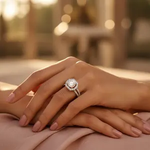 แหวนหมั้นเงินแท้ 925 สำหรับผู้หญิง ประดับคริสตัลคิวบิกเซอร์โคเนีย - Product Image 2