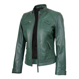 Veste en cuir de motard pour femme OEM en cuir de vache, coupe ajustée, légère, respirante, certifiée CE, coupe-vent, pour moto, course, hiver - Product Image 1