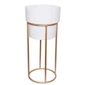 Pot de fleurs rond en métal blanc de qualité supérieure avec support fabriqué à la main pour la décoration de jardin intérieur-en vrac - Product Image 1