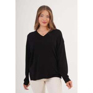 Pull en tricot noir pour femme avec fentes latérales, vente en gros - Product Image 4
