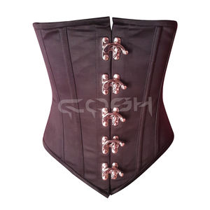 Corsé de Entrenamiento de Cintura de Satén Negro con Varillas de Acero Debajo del Busto y Cierre de Broche - Product Image 1