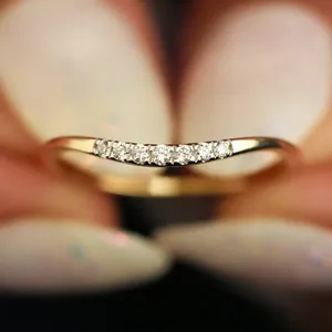 Women's Curved Wedding Band with Pave Set Round Diamond Rings 14KT Solid Gold 3.00 CT - Product Image 6