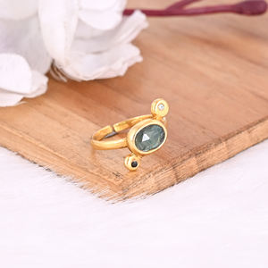 Custom Women's 925 Sterling Silver Ring Natural Tourmaline Gemstone Bezel Setting <b>Yellow</b> Gold Plating Stylish Classic Statement - Product Image 2