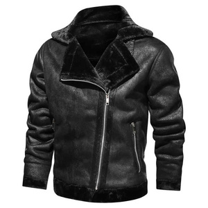 Chaqueta de Invierno Nueva para Hombre, Chaqueta de Cuero con Cuello de Solapa, Estilo Vintage, Abrigo Cálido de Forro Polar Grueso, Chaqueta Entallada para Hombre - Product Image 1