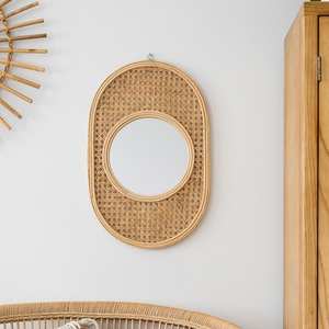 Home and Hotel Use Oval Wooden <b>Mirrors</b> for Bathroom Decor Handmade <b>Mirror</b> With Natural <b>Rattan</b> Frame - Product Image 4