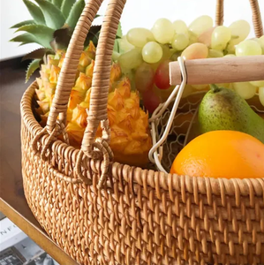 ตะกร้าปิกนิกหวายทรงรีแบบสานด้วยมือพร้อมที่จับ-ธรรมชาติเป็นมิตรกับสิ่งแวดล้อมและกว้างขวางสำหรับใช้งานกลางแจ้ง - Product Image 3