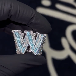 แหวนเงินแท้ 925 ประดับเพชรโมอิสซาไนต์ VVS รูปตัวอักษร B แบบ Iced Out ดีไซน์หรูหรา ระยิบระยับ สไตล์ Drip สำหรับผู้ชายและผู้หญิง - Product Image 1