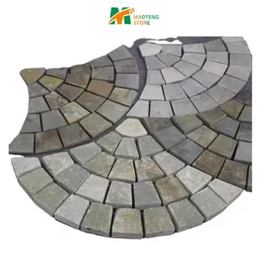 Wellest Rusty Brown Multi Color Slate Fan Shape Paver/Paving Stone,Meshed Stone