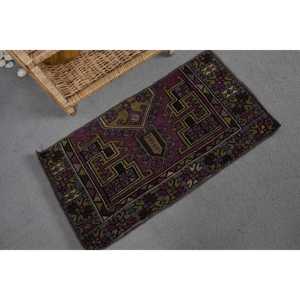 Alfombra turca Vintage clásica púrpura y verde, Alfombra de lana de tejido plano de 1,4x2,8 pies con respaldo de látex para sala de estar, alfombra de yute - Product Image 3