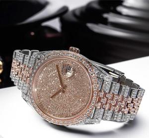 Haute qualité 20mm largeur de bande verre élégant analogique Hip Hop Premium montre en acier inoxydable entièrement glacé or Rose Moissanite charme - Product Image 2