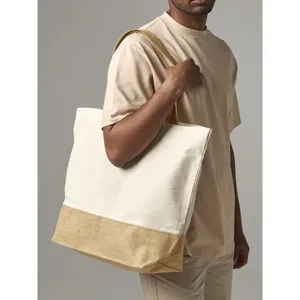 Sustainable XL <b>Jute</b> Base Canvas Tote Shopper Storage <b>Baskets</b> for Merchandising - Product Image 5