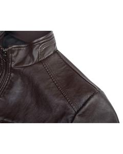 <b>Men's</b> Winter Slim Fit Leather Bomber <b>Jacket</b> with Stand Collar Asymmetric Zip <b>Biker</b> Coat for Motorcycles Featuring Front Logo - Product Image 3