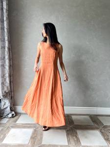 Robe longue d'été décontractée col rond sans manches avec cordon de serrage dans le dos Fabricant de costumes Imprimé en lin personnalisé OEM pour femmes - Product Image 4